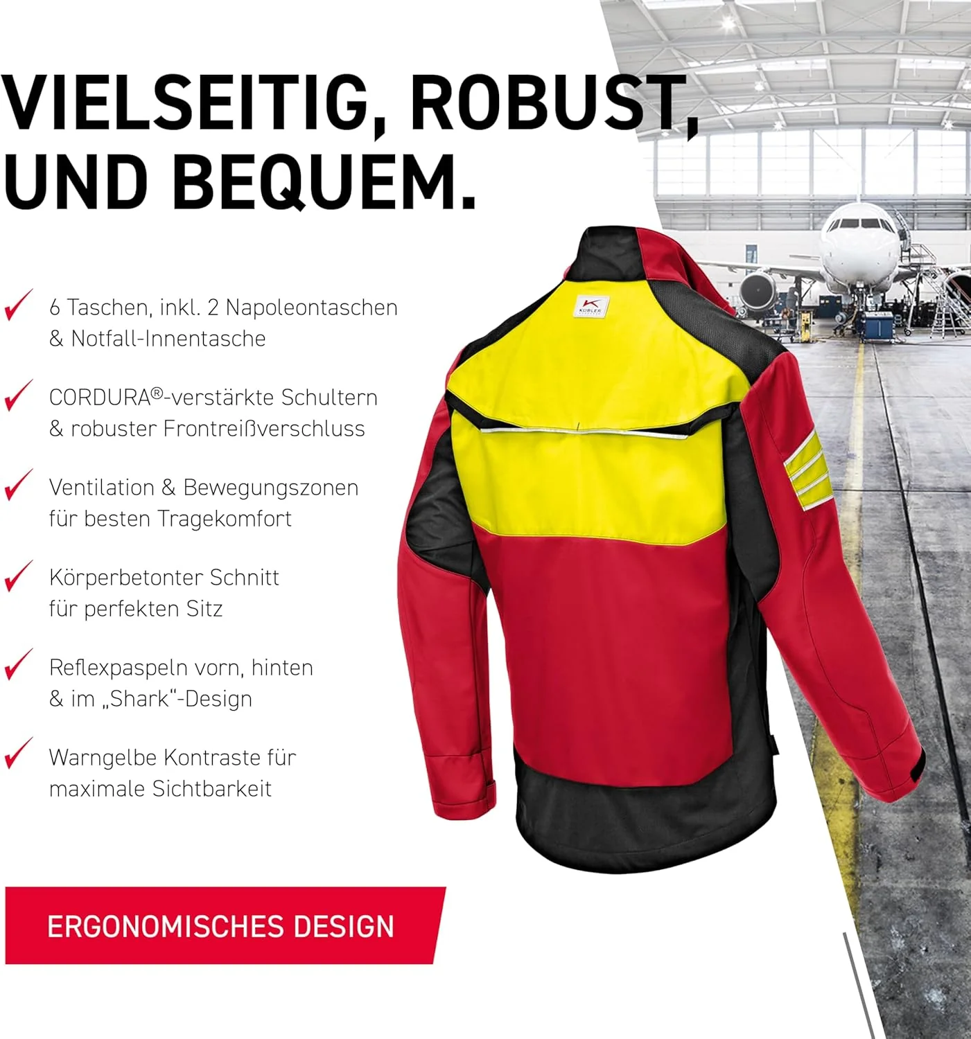 KÜBLER Workwear Herren Jacke Jacke M Rot/Warngelb, M Rot/Warngelb - Image 5