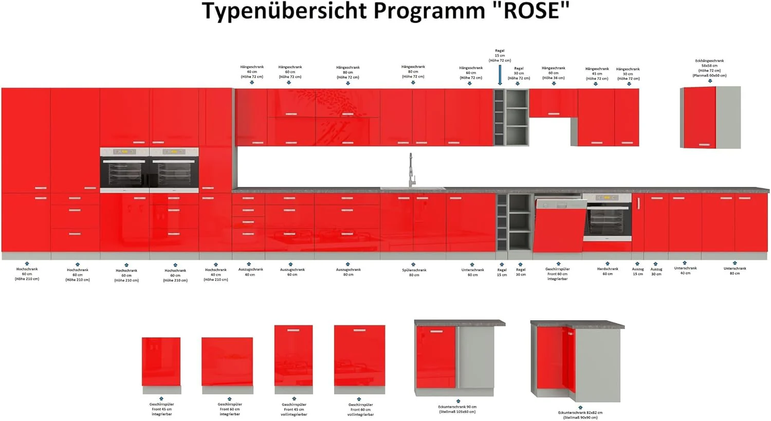 Kuechen-preisbombe Frontblende Geschirrspüler integriert 60 cm Rot Hochglanz Küche Rose Bianca - Image 3
