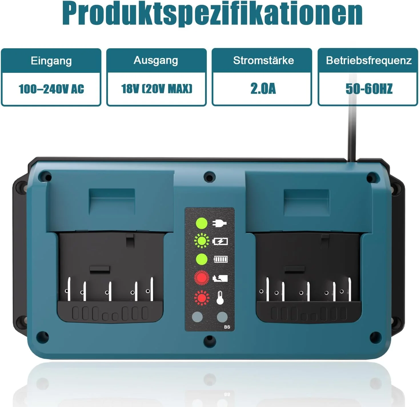 KUNLUN Ladegerät für Bosch Professional 18V-Akku, Daul Port Ersatzladegerät mit LED-Anzeige für Bosc - Image 2