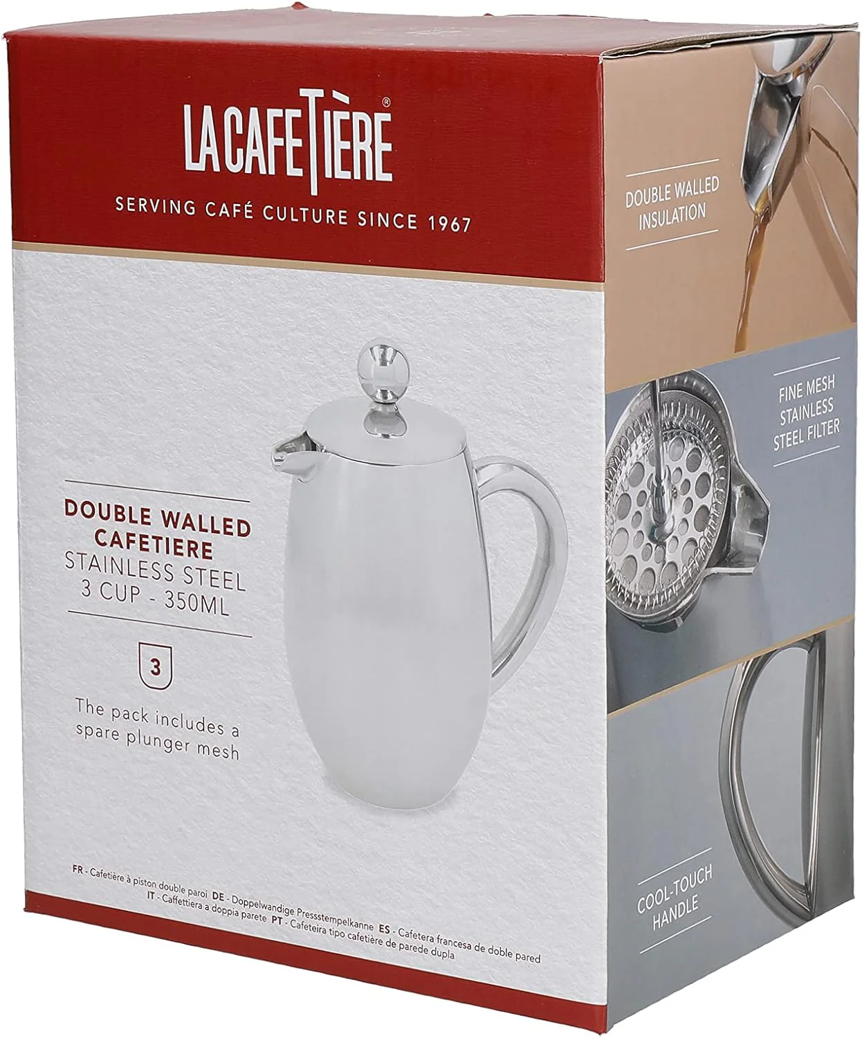 La Cafetière Edelstahl doppelwandige isolierte Cafetière 3 Tassen, Edelstahl, Silber 3 Tassen Cafeti - Image 2
