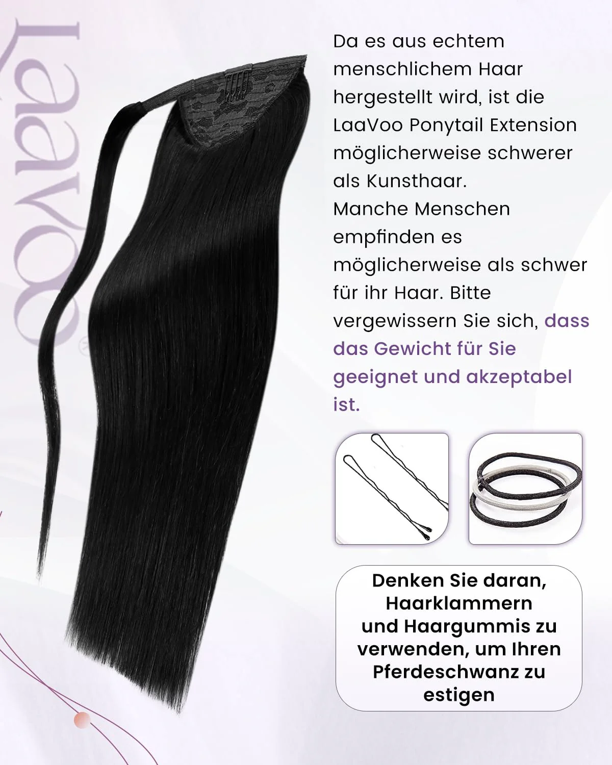 LaaVoo Zopf Extension Echthaar Schwarz Echthaar Pferdeschwanz Extensions Easy Fit Ponytail Extension - Image 6