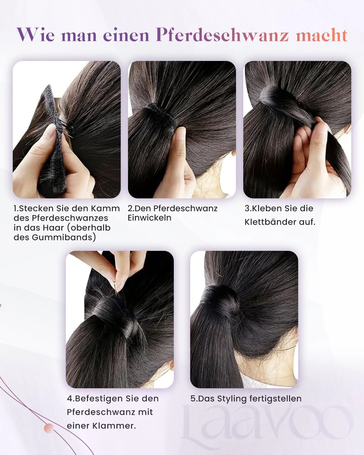 LaaVoo Zopf Extension Echthaar Schwarz Echthaar Pferdeschwanz Extensions Easy Fit Ponytail Extension - Image 7