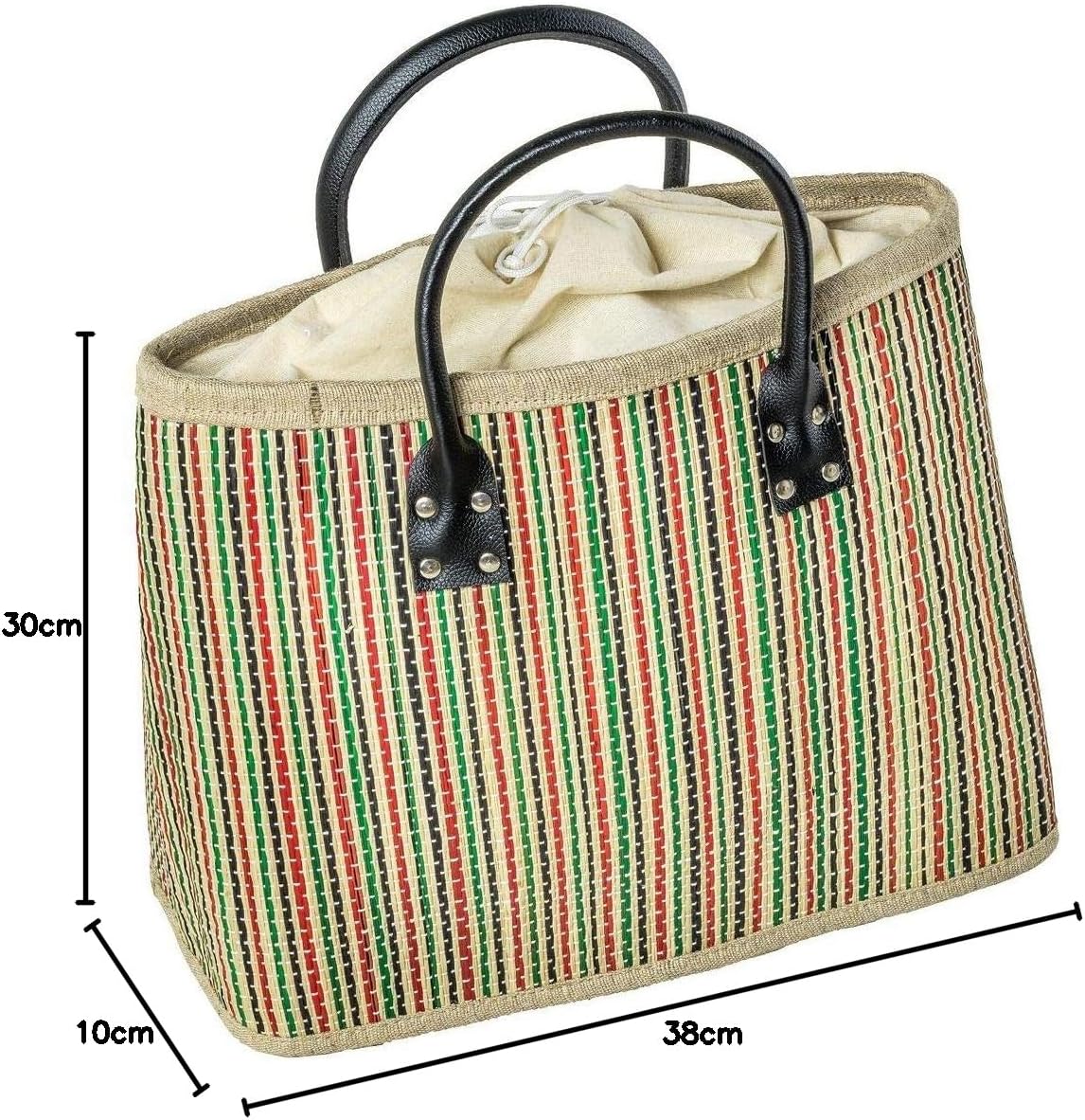 LaFiore24 Einkaufstasche Shopper Henkeltasche Korb Handtasche Allzwecktasche Mehrfarbig Gestreift, M - Image 5