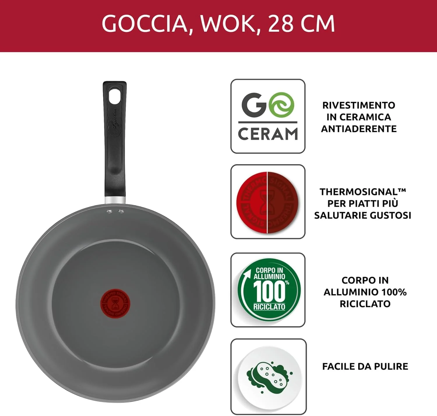 Lagostina Wok Tropfen, 28 cm, Antihaft-Keramikbeschichtung, optimale Gleitfähigkeit, einfache Reinig - Image 2
