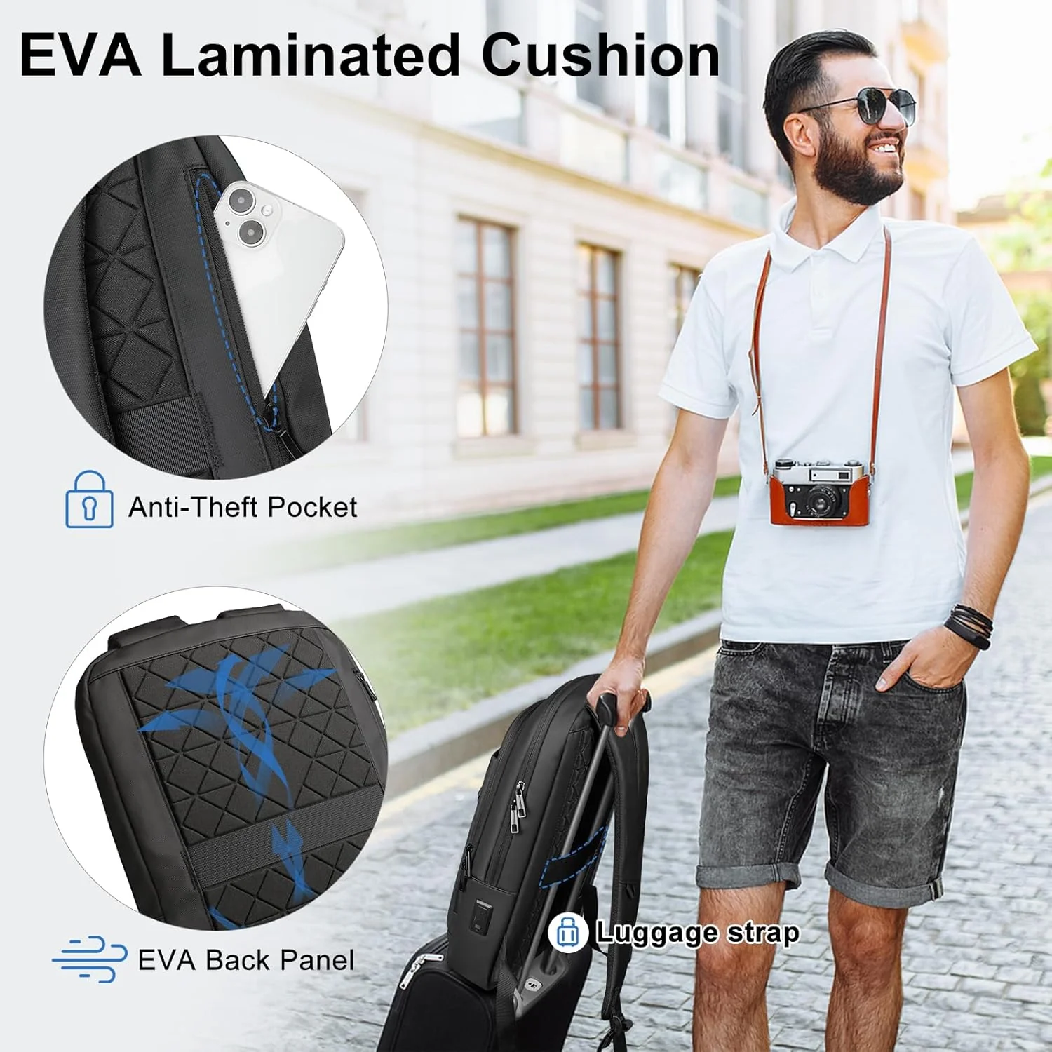 Laptop Rucksack Herren, Leicht Business Wasserdicht Rucksack mit USB-Anschluss Diebstahlsicher Klein - Image 5