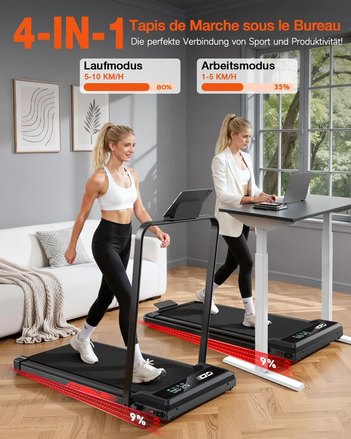 Laufband Klappbar Elektrisch mit 9% Steigung – Walking Pad Leise, Faltbares Laufband für Zuhause und - Image 2