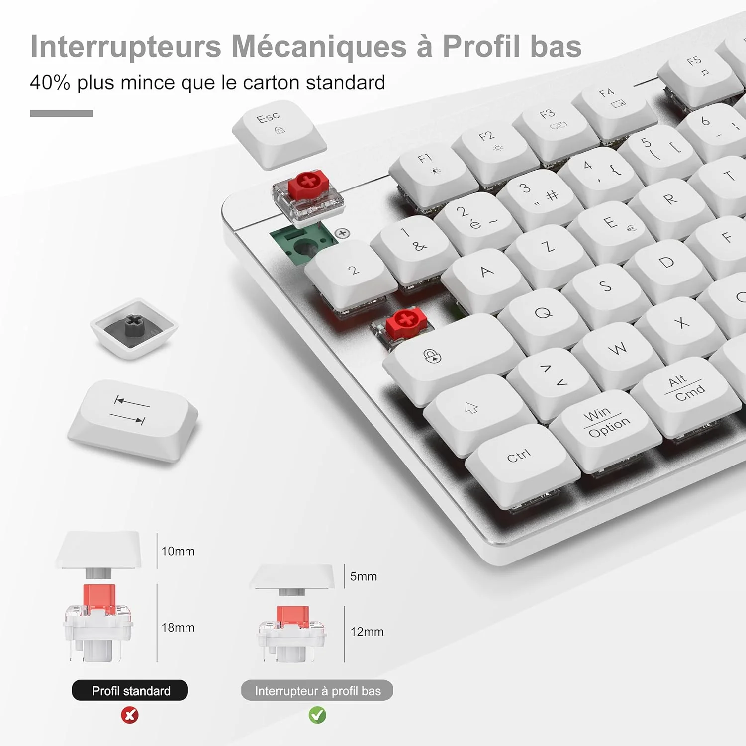 LeadsaiL FA98 Mechanische Tastatur, kabellos, mit Tastatur und Maus mit rotem Schalter, französische - Image 2
