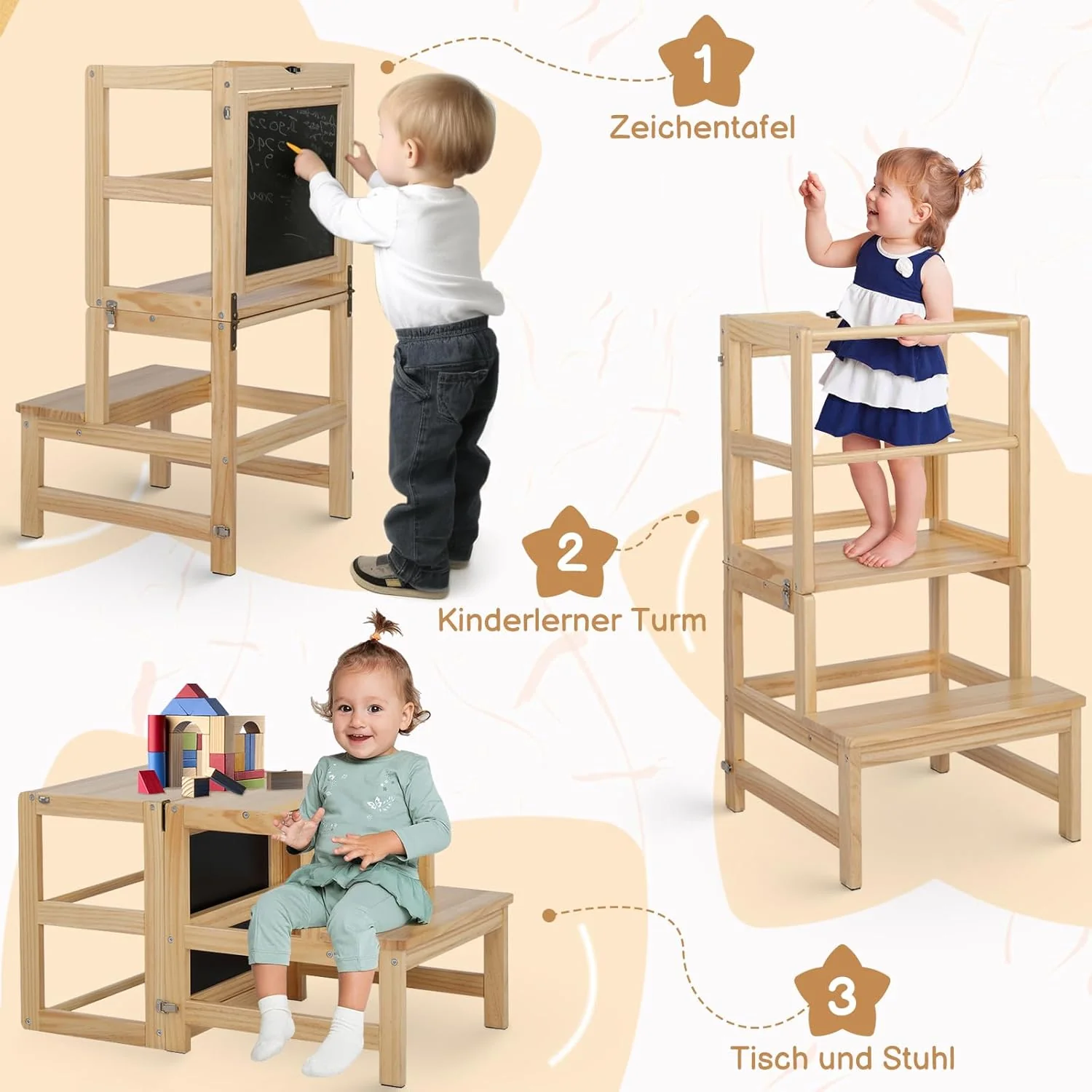 LEADZM Montessori Lernturm ab 18 Monaten - Lernstuhl für Kinder aus Massivholz, Klappbarer Lernturm, - Image 4