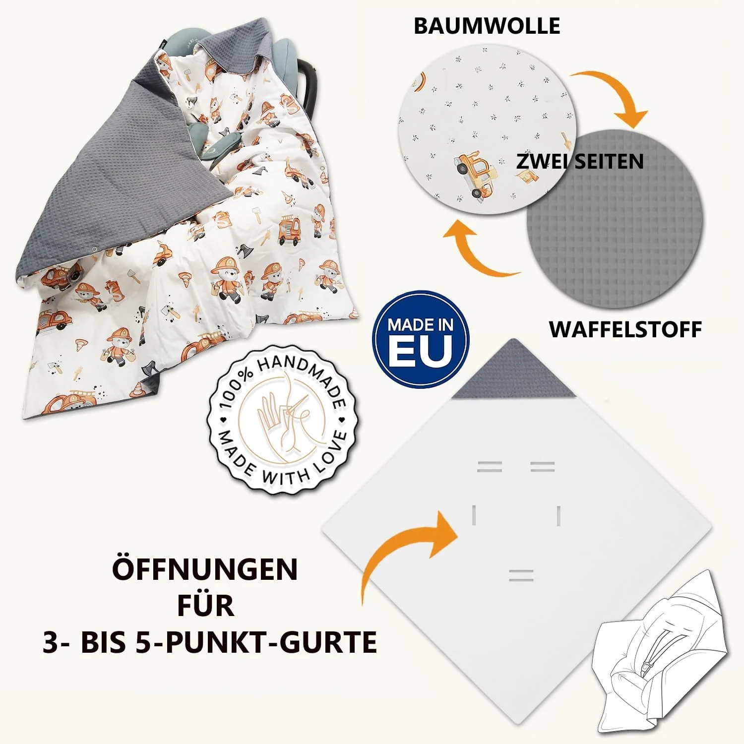 Leanbe Baby Einschlagdecke Doppelseitig 86x86 cm Baumwolle-Wafellstoff für Kinderwagen und Babybett - Image 6