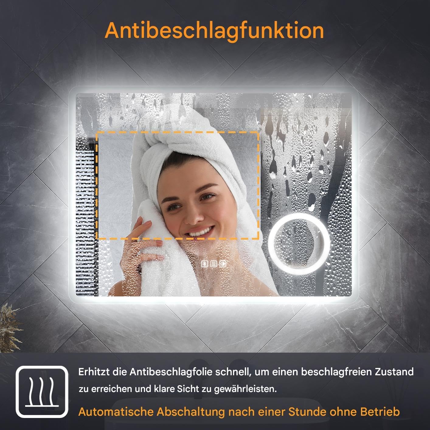 LED Badspiegel 120 x 70 cm Wandspiegel Bad mit Beleuchtung, 3 Farbe modi+Stufenlose Dimmung, Steckdo - Image 6