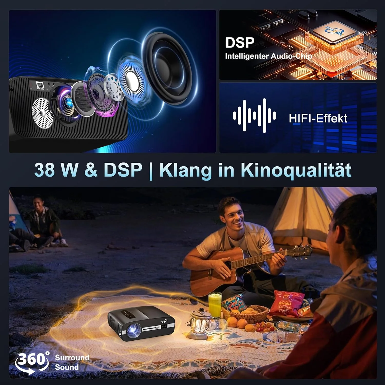 LED Beamer 4K mit WiFi und Bluetooth,1800ANSI Ultra HD Smart Tageslicht Beamer Heimkino Outdoor Film - Image 4