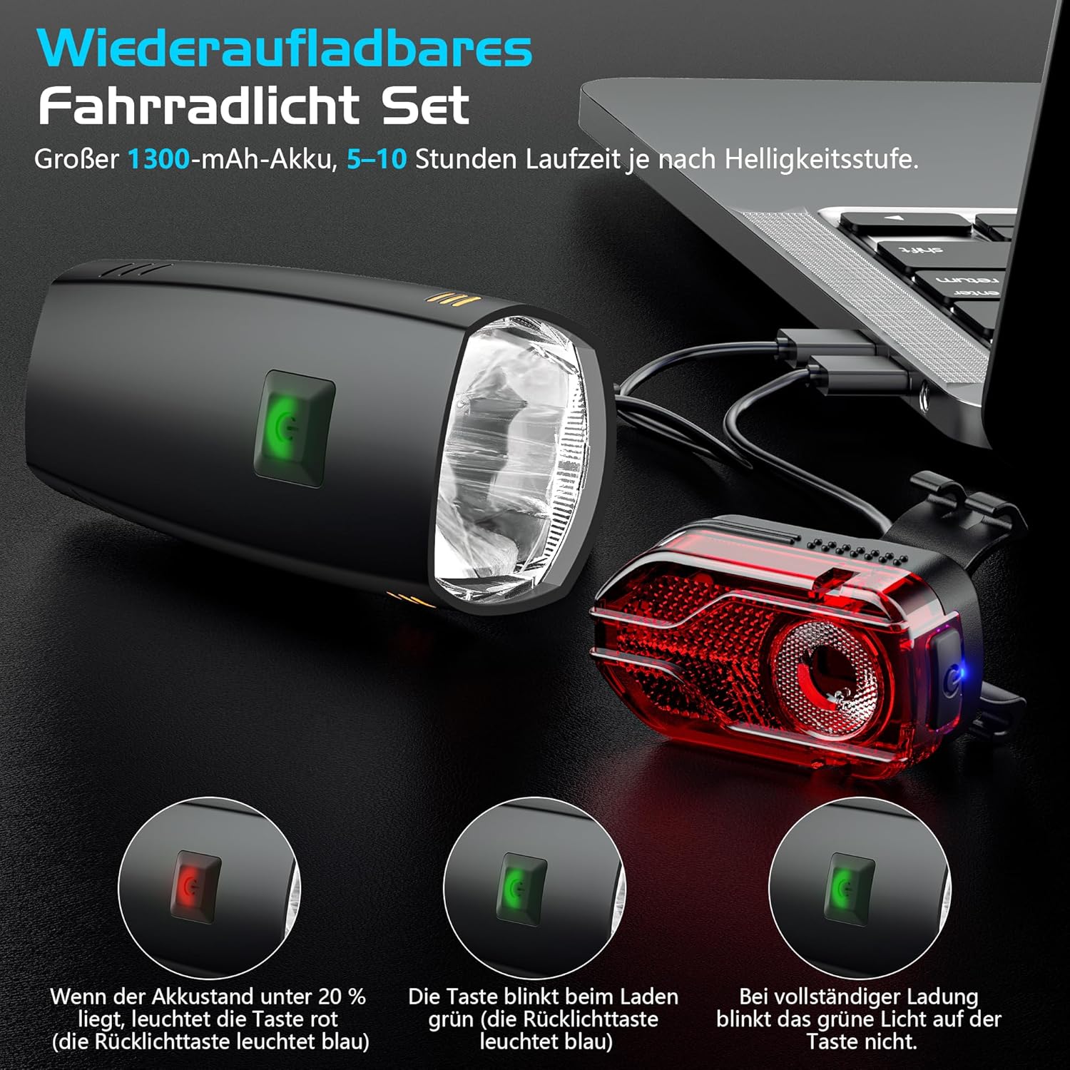 LED Fahrradlicht Set, STVZO Zugelassen Fahrradbeleuchtung Fahrradlampe Wasserdicht und USB-Aufladung - Image 6