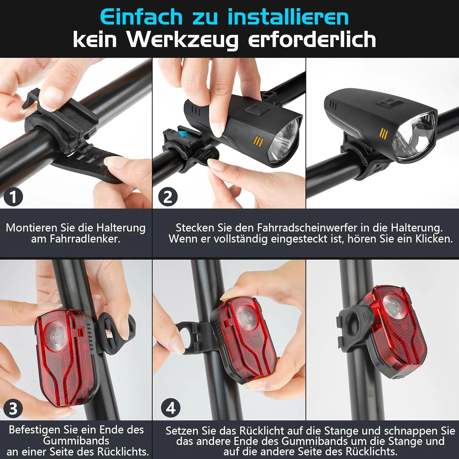 LED Fahrradlicht Set, STVZO Zugelassen Fahrradbeleuchtung Fahrradlampe Wasserdicht und USB-Aufladung - Image 7