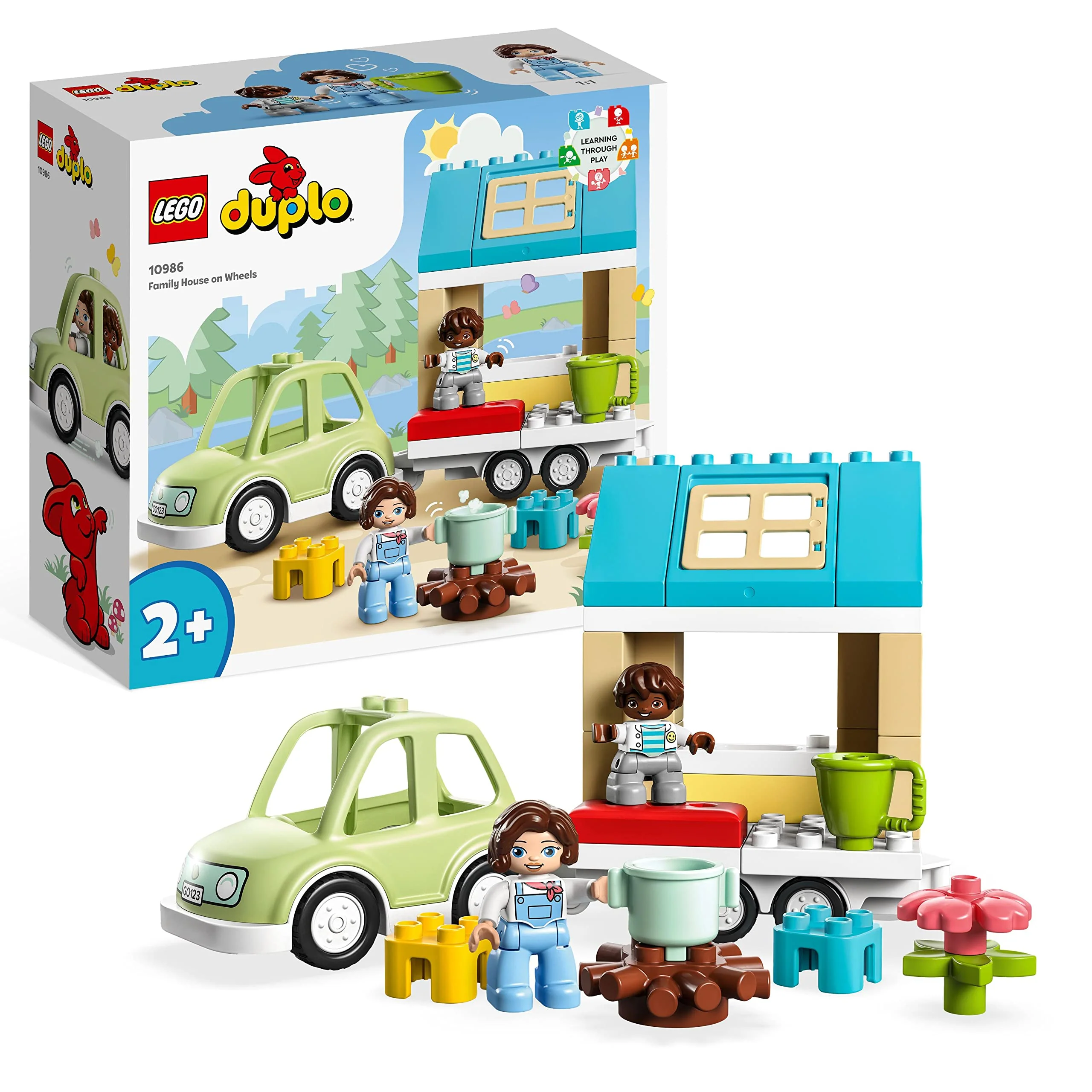 LEGO 10986 DUPLO Zuhause auf Rädern, Spielzeugauto mit grossen Steinen, Figuren und Spielzeugauto fü