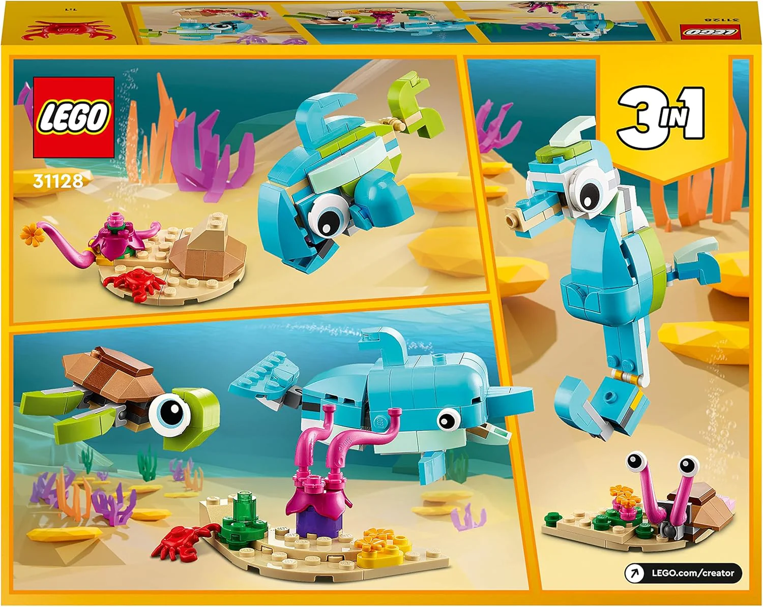 LEGO 31128 Creator 3-in-1 Delfin und Schildkröte, Seepferdchen, Fisch, Meerestieren-Figuren, Spielze - Image 7