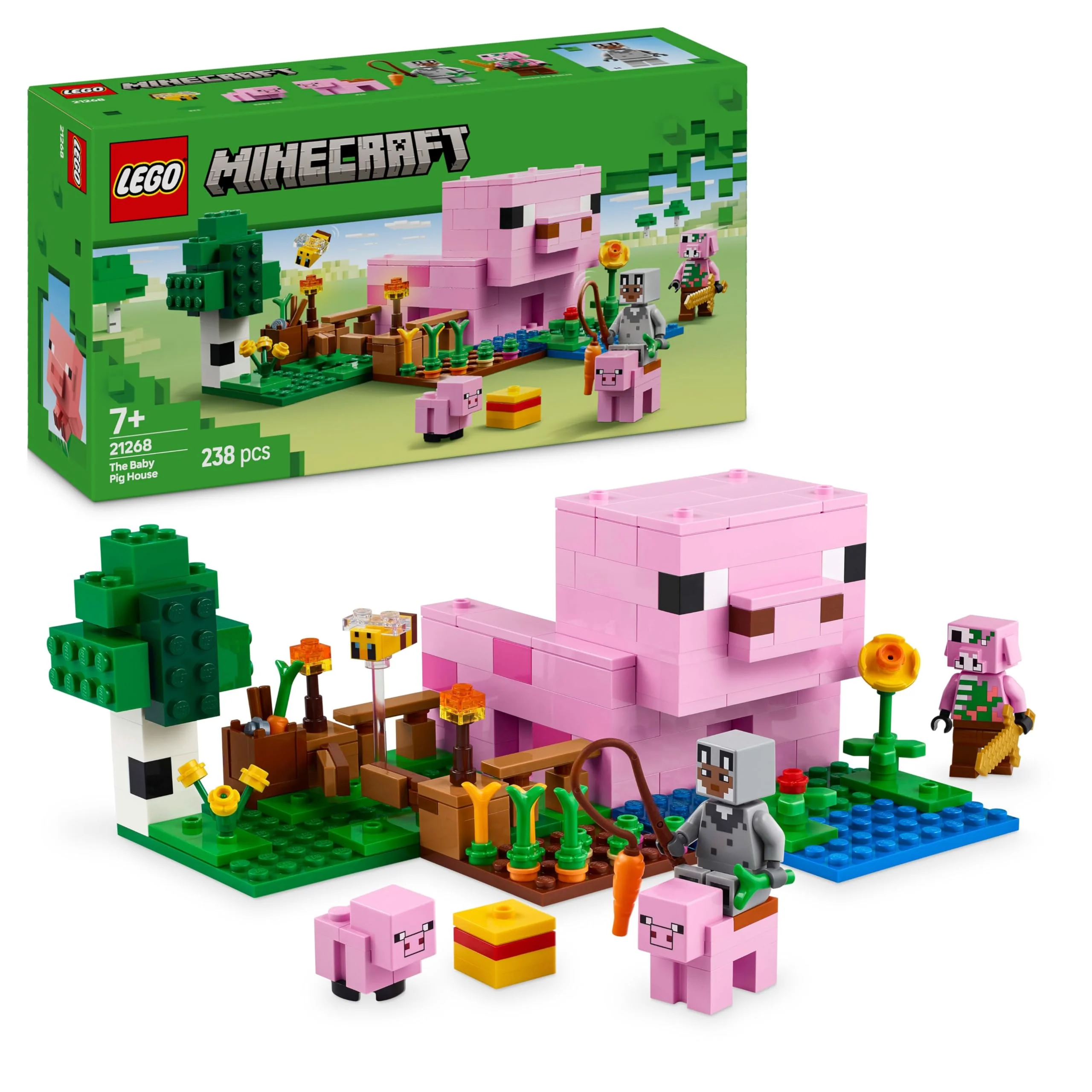 LEGO Minecraft Das Babyschwein-Haus, Set zum Videospiel mit Tierfiguren, Bauspielzeug mit Zombie-Pig