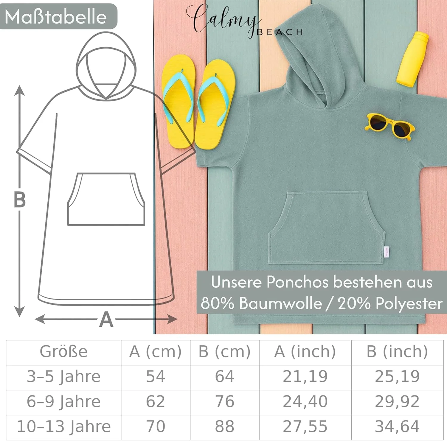 Leicht Frottee Badeponcho Kinder - Mädchen Jungen Baumwolle Poncho Handtuch Bademantel Badetuch Surf - Image 5