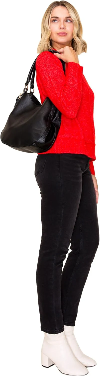 Leichte Hobo-Tasche aus Kunstleder mit 3 Fächern Beige, Beige - Image 2