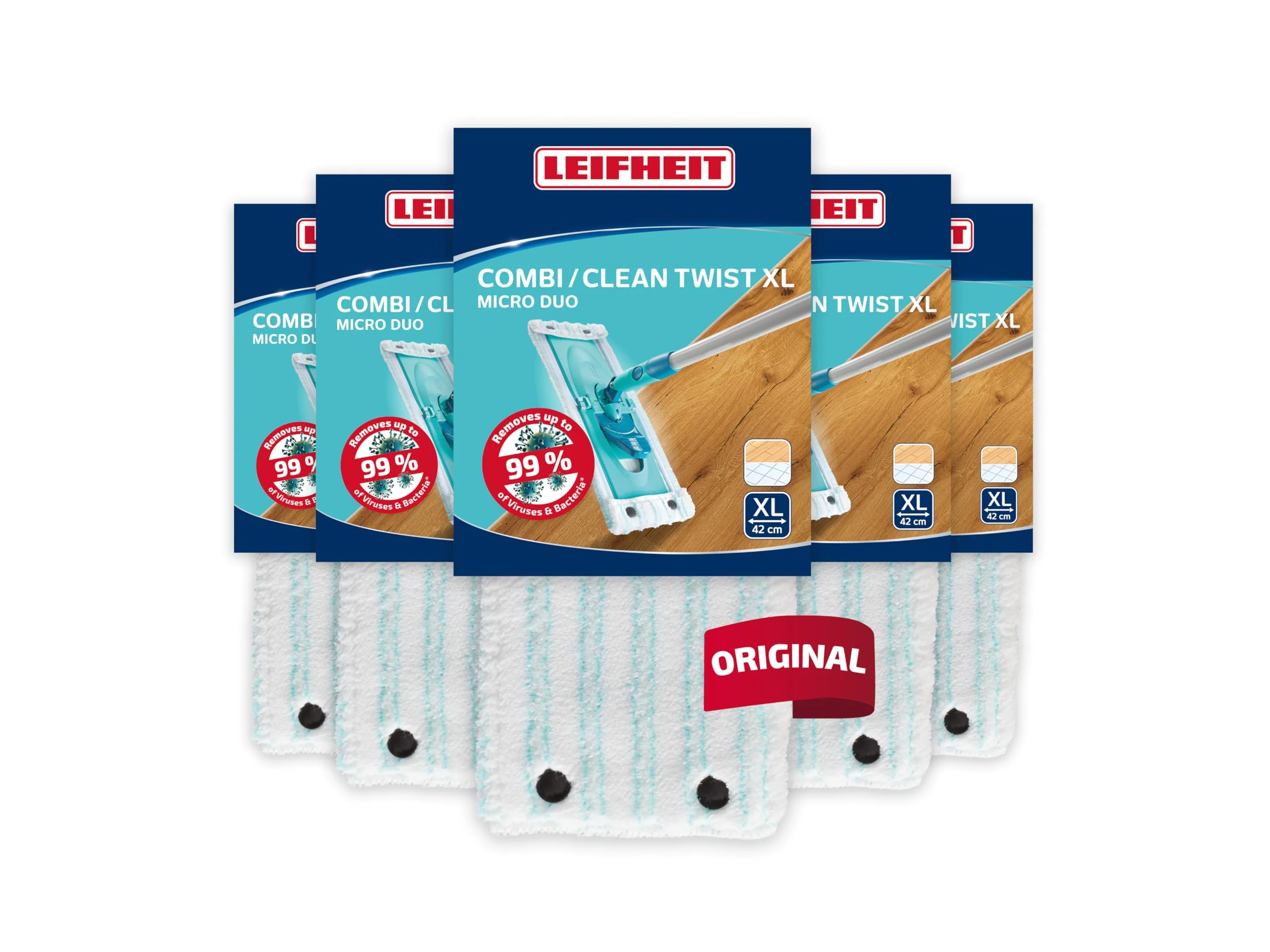 Leifheit Wischbezug CLEAN Twist XL, Combi XL Micro Duo 5er Set, Bodenwischer Ersatzbezug, Wischbezug