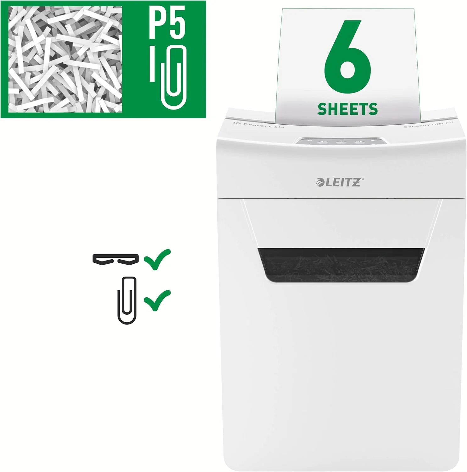 Leitz IQ 6M Premium Aktenvernichter P5 fürs Büro und Zuhause & IQ Ölblätter, Packung mit 12 Stück, f - Image 4