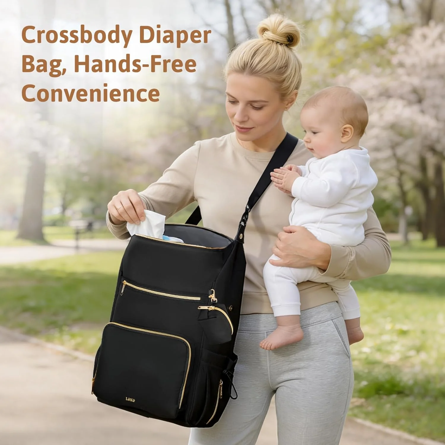 Lekesky Wickelrucksack Gross, Baby Wickeltasche Rucksack mit Wickelunterlage & Kinderwagengurten, Mu - Image 3