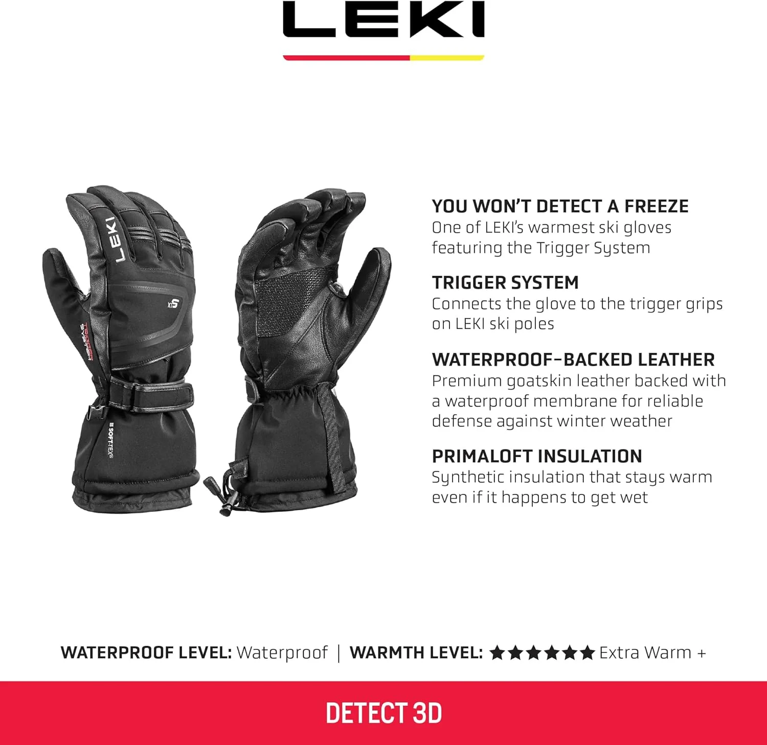 LEKI Detect XT 3D Handschuhe Skihandschuhe Fingerhandschuhe Schwarz EU 7, Schwarz EU 7 - Image 2