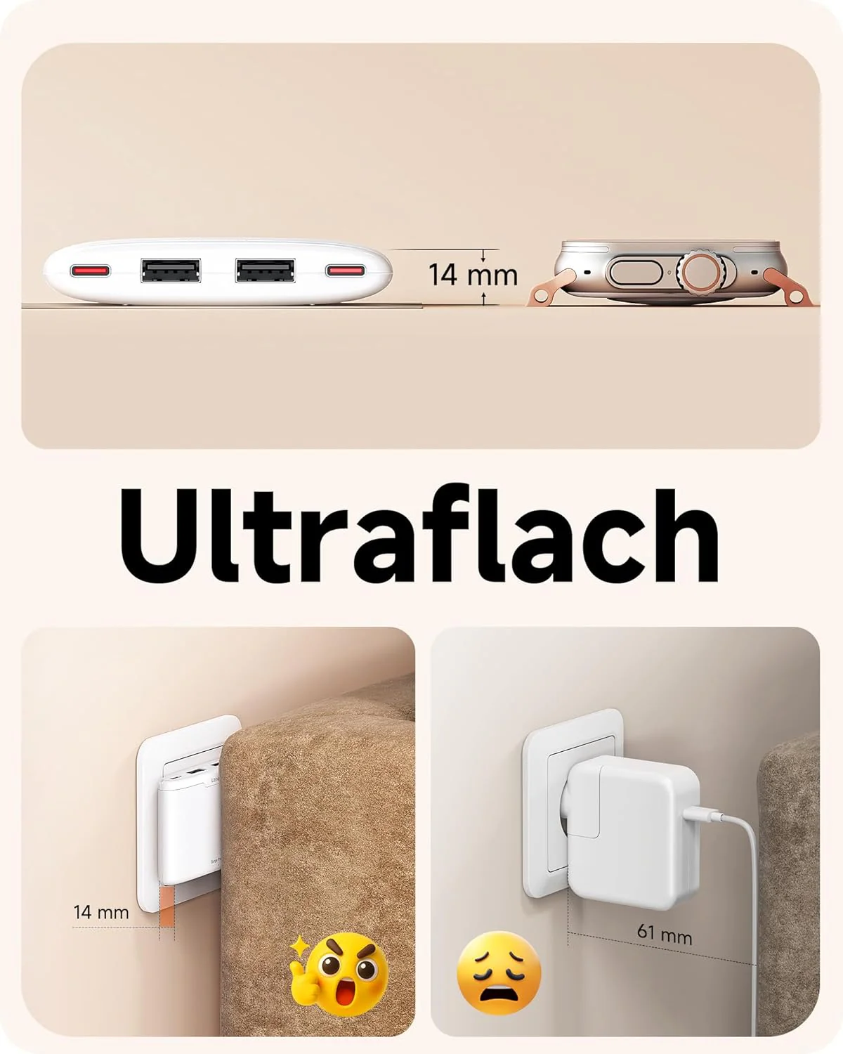 LENCENT Flaches USB C Ladegerät Slim Wandladegerät Netzteil 4-Port Charger dünner Ladestecker Mehrfa - Image 2