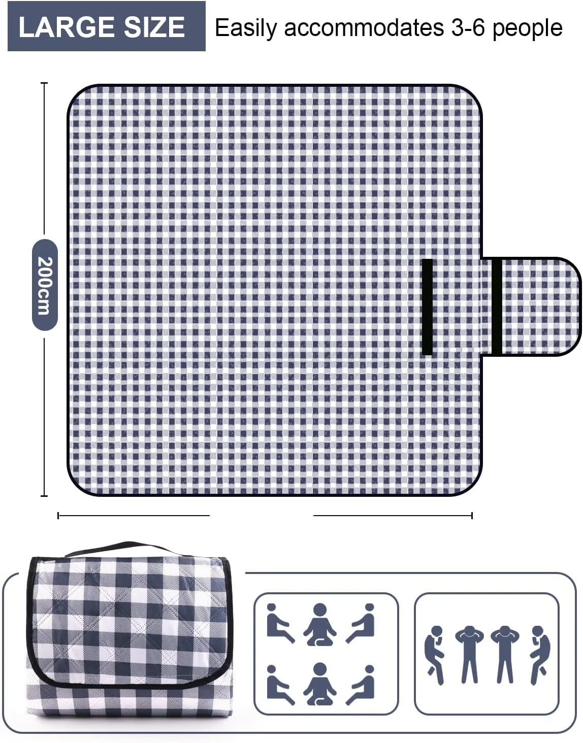 LIVEHITOP Picknickdecke Wasserdicht 200x200cm, Stranddecke Sandfrei Outdoor Picnic Blanket Faltbar P - Image 6