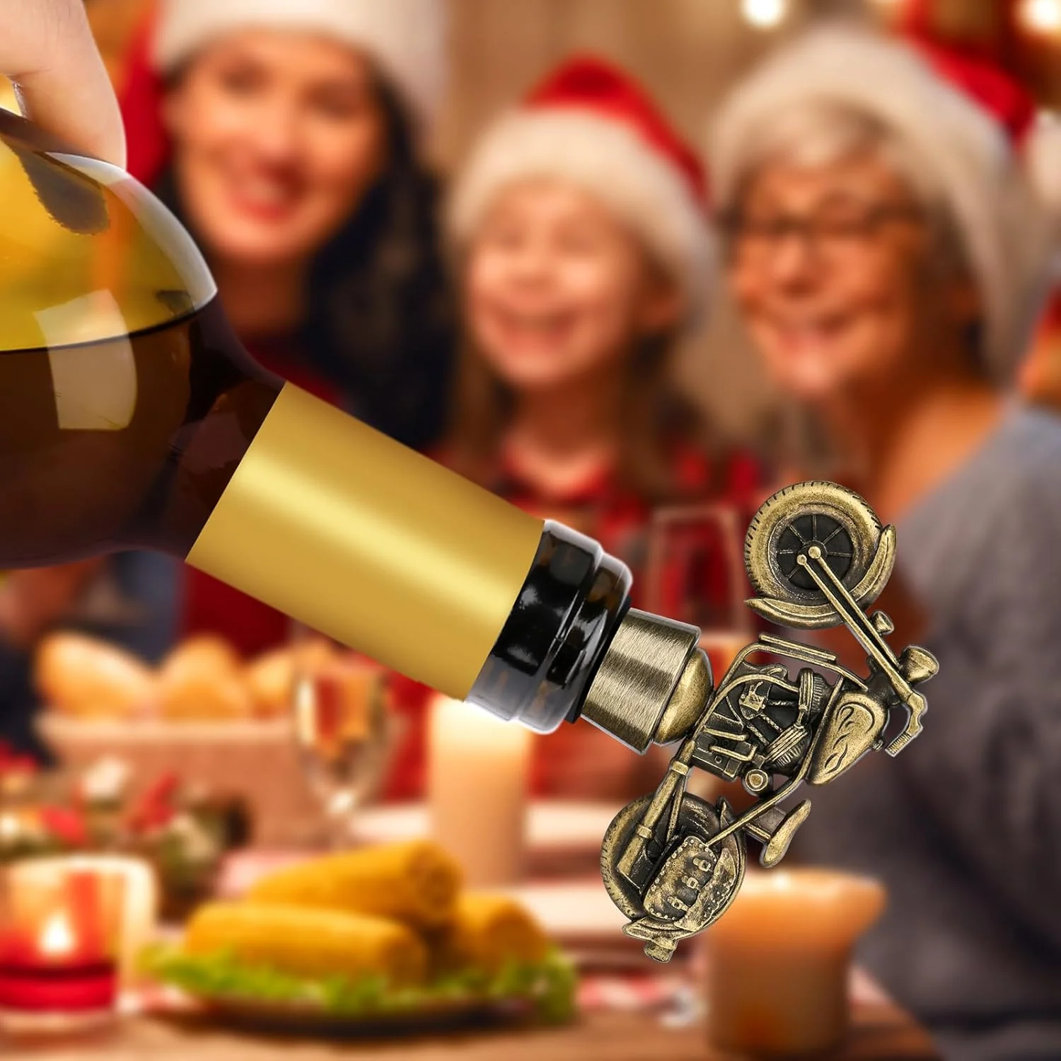 LKKCHER Weihnachtlich verpackter Motorrad-Weinflaschenverschluss, Weihnachtsgeschenke Motorradgesche - Image 7