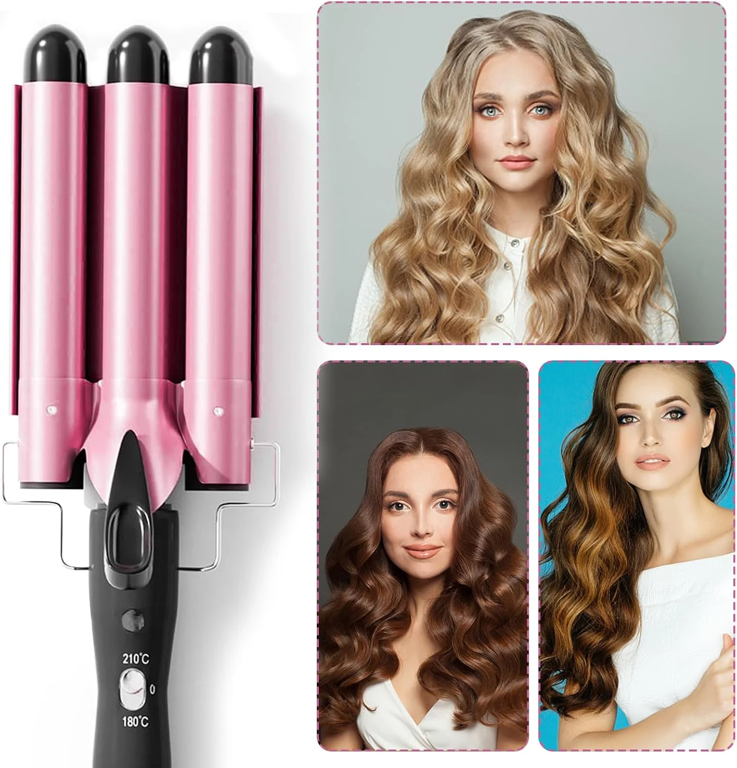 Lockenstab 3 Fässer Welleneisen,22mm Grosse Welleneisen für Haare Beach Waves Lockenwickler,Turmalin - Image 5