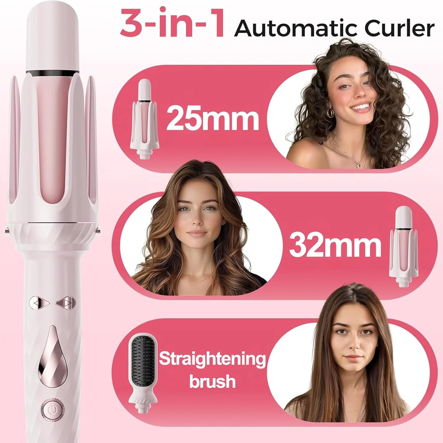 Lockenstab, automatisch, 3-in-1, Rosa – Keramikbeschichtung, eisige Keramikbeschichtung, schnelles A - Image 6