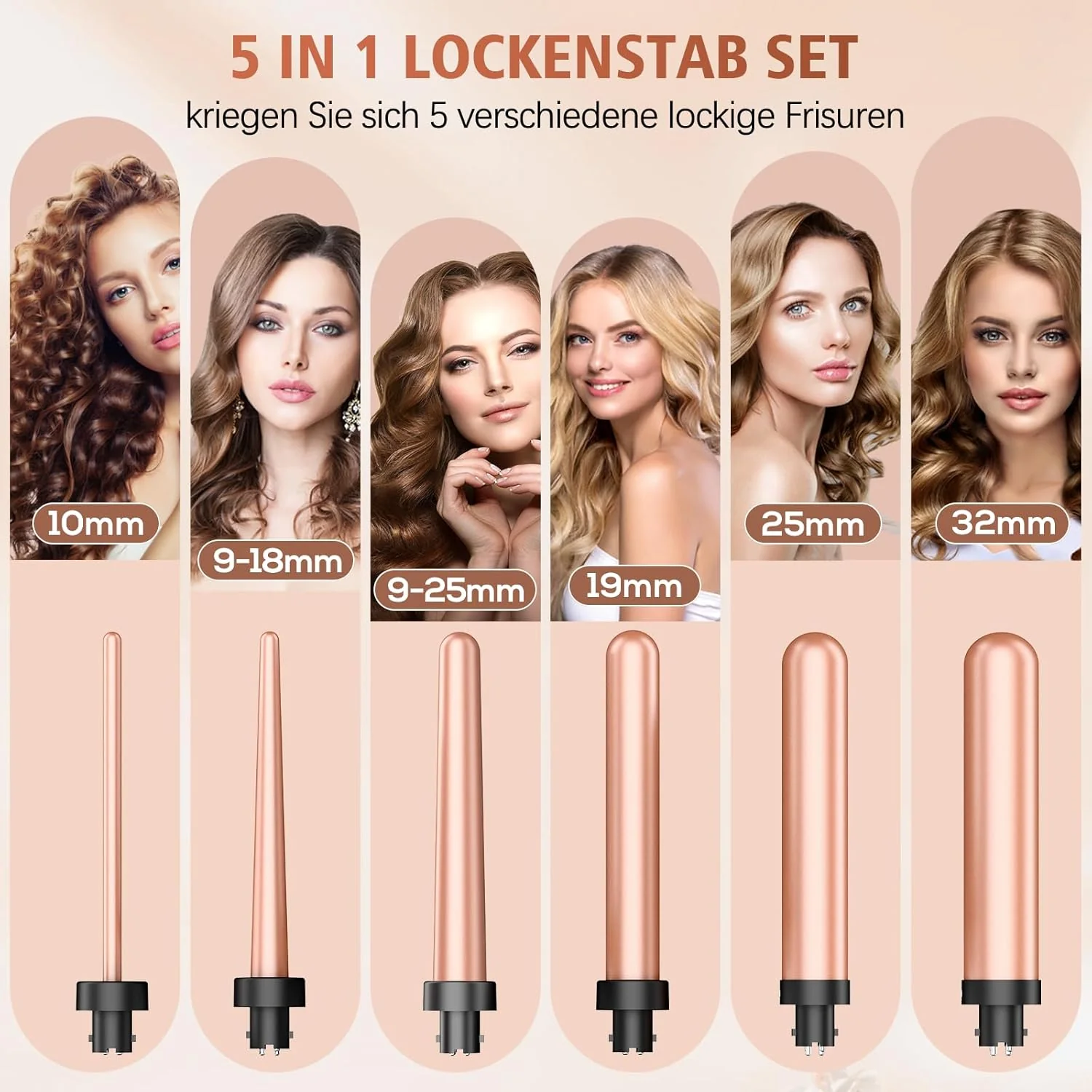 Lockenstab Grosse und Kleine Locken Set mit einstellbarer Temperatur - 6 in 1 Mit Verschiedenen Aufs - Image 2