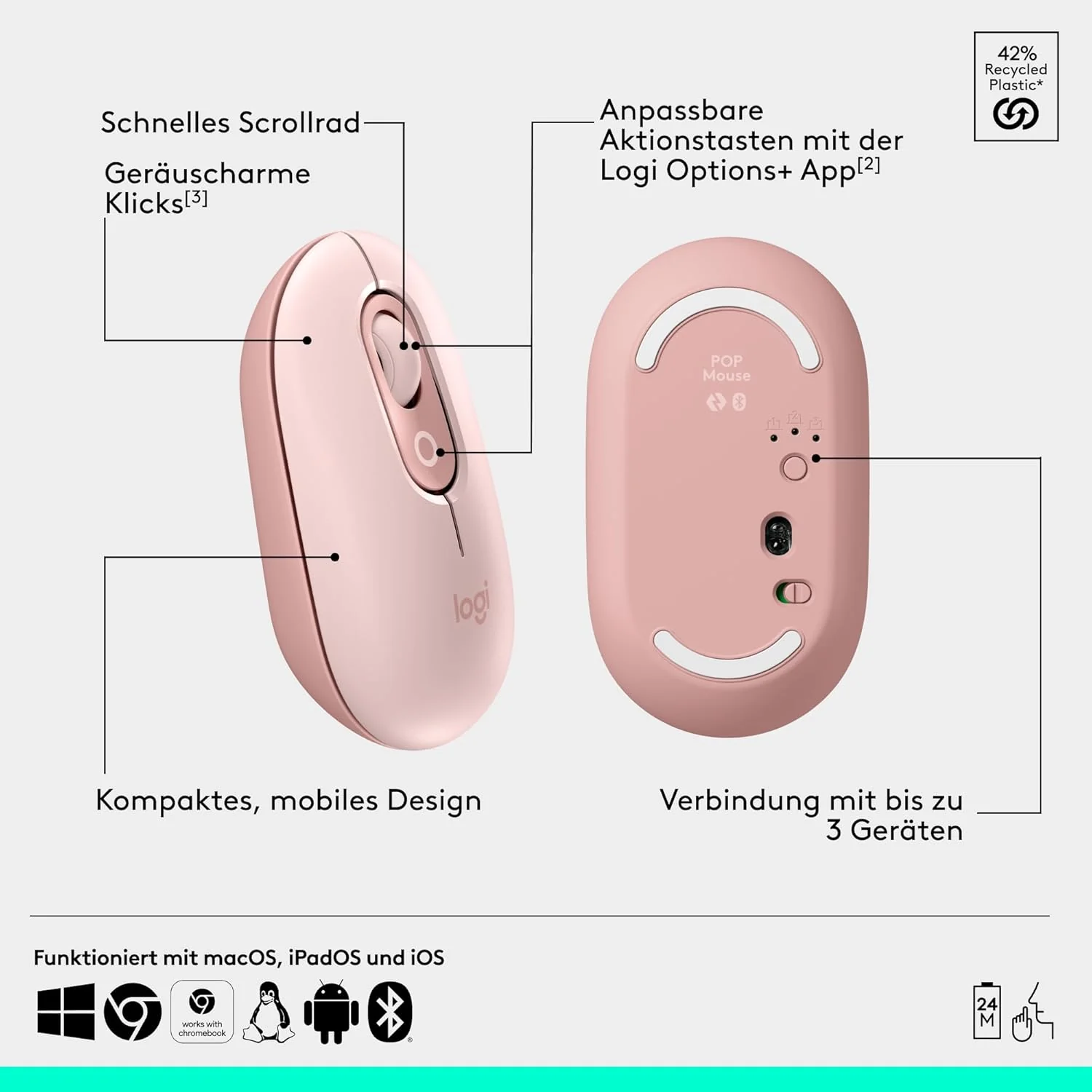 Logitech POP Mouse, kompakte und Mobile kabellose Bluetooth-Maus mit programmierbaren Tasten und lei - Image 6