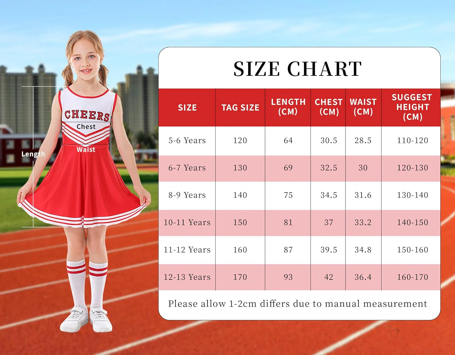 LOLANTA Cheerleader Kostüm Kinder, Cheerleadering Outfit Mädchen mit Pompons(11-12 Jahre,Blau,Tag S/ - Image 5