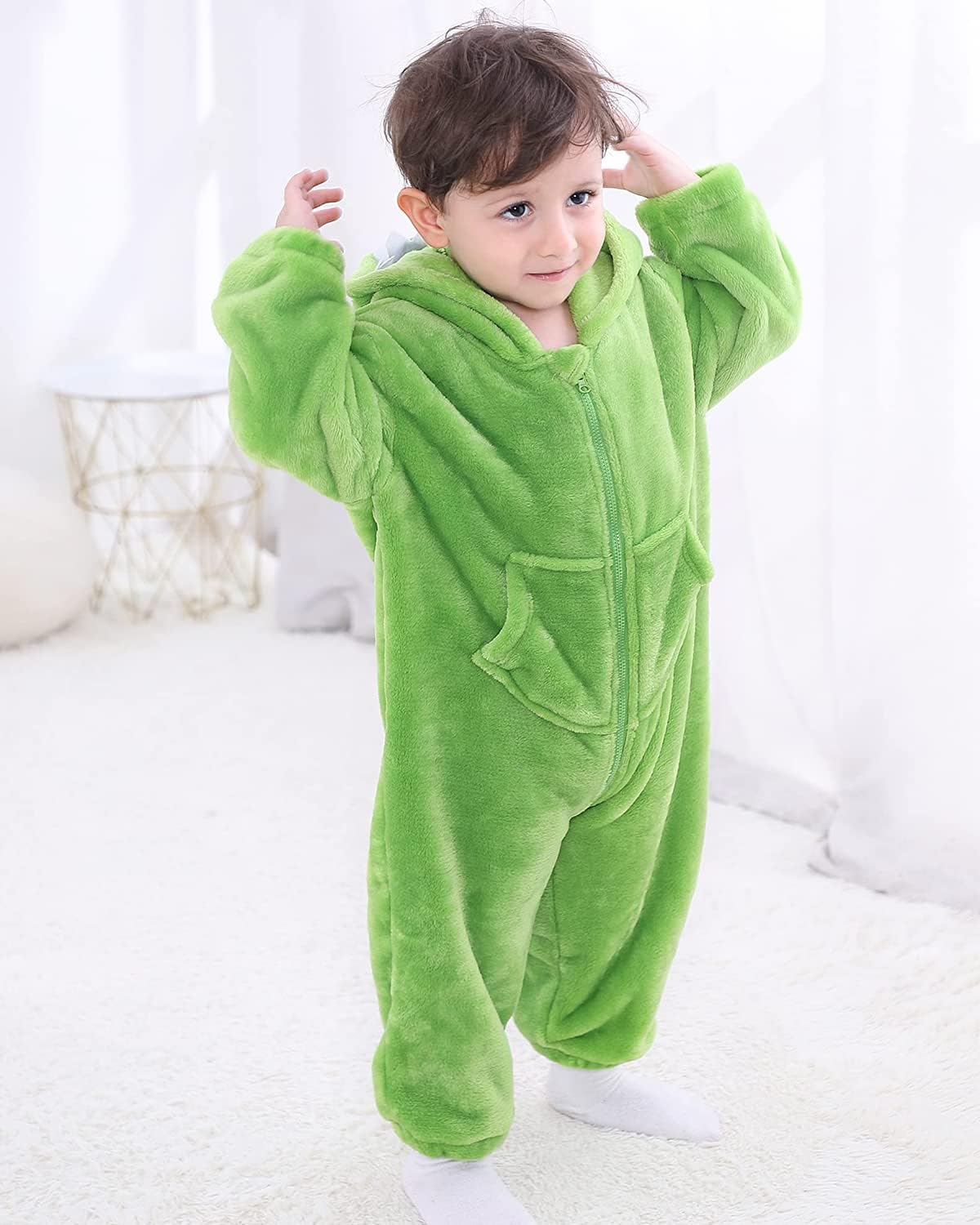 LOLANTA Kinder Dinosaurier Kostüm, Kinder Tier Flanell Strampler Overall, Dunkelgrün - Image 3