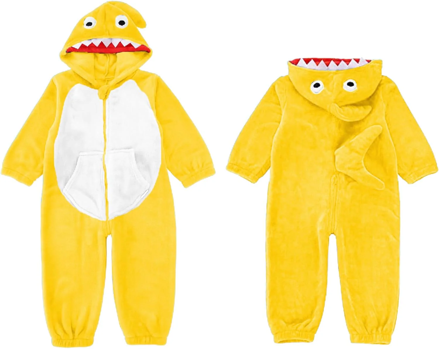 LOLANTA Kinder Hai Kostüm, Jungen Tier Flanell Strampler Overall mit Kapuze 1-2 Jahre Gelb, 1-2 Jahr - Image 2