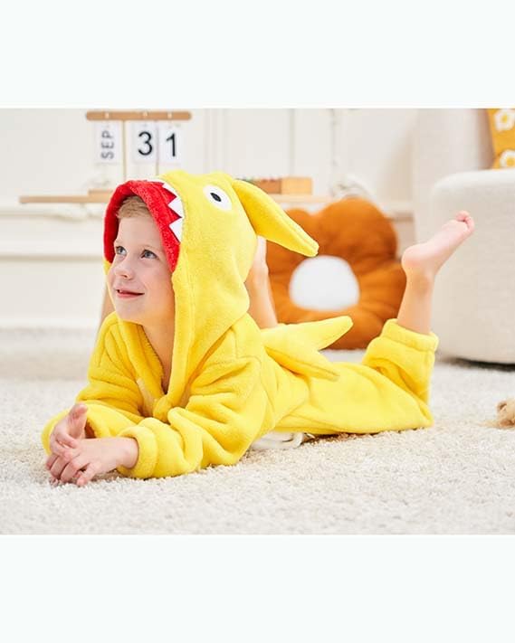 LOLANTA Kinder Hai Kostüm, Jungen Tier Flanell Strampler Overall mit Kapuze 1-2 Jahre Gelb, 1-2 Jahr - Image 3