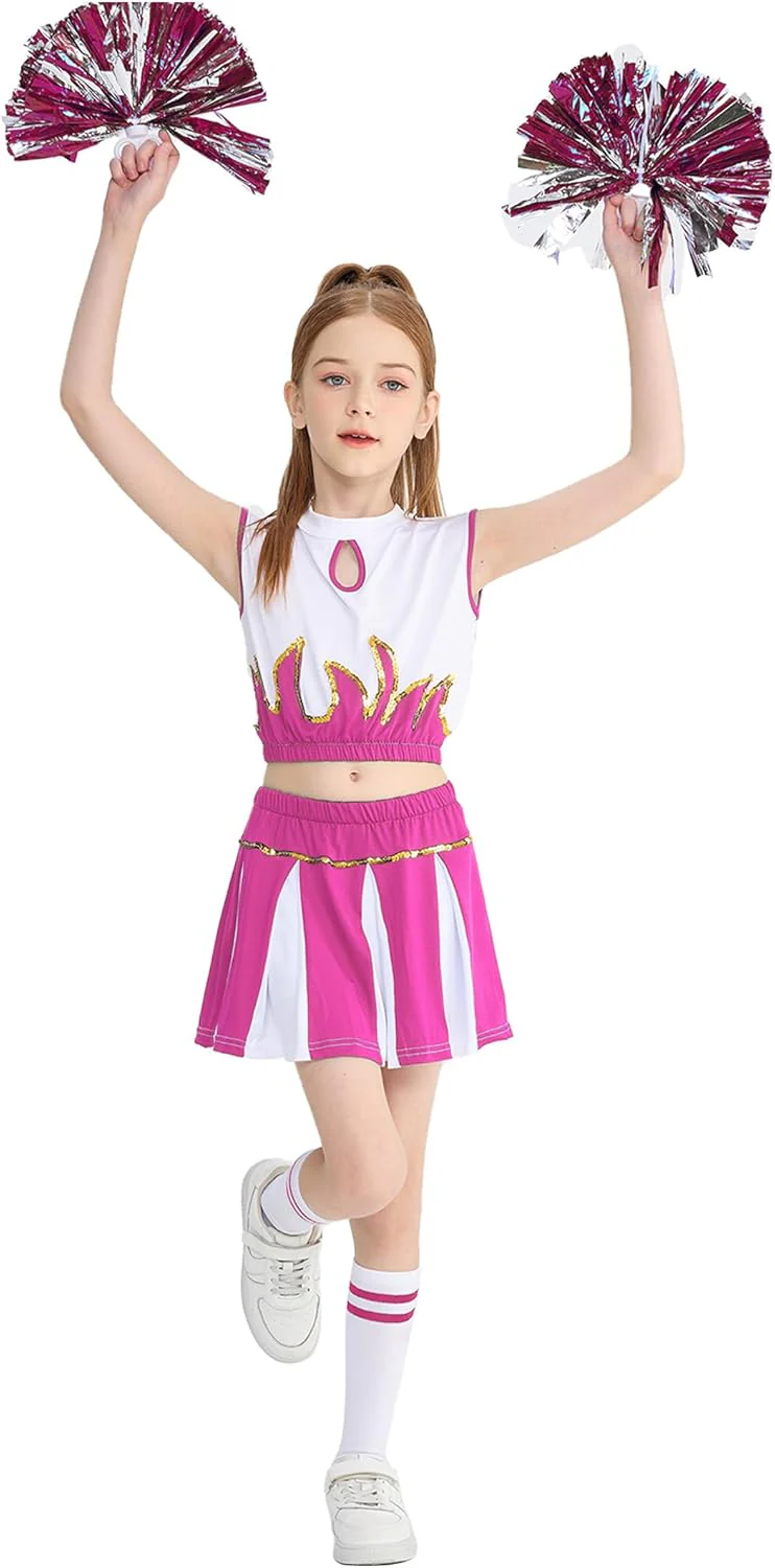 LOLANTA Mädchen Cheerleader Kostüm Schulkind Cheer Kostüm Outfit Karneval Kostüm Rosa 152-164, Rosa - Image 2