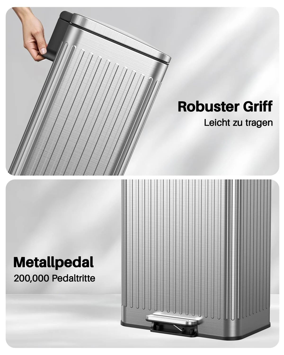 lovewind 60L Mülleimer Küche Edelstahl Silber, Pedal-Behälter mit Soft-Close Deckel, 2 herausnehmbar - Image 5