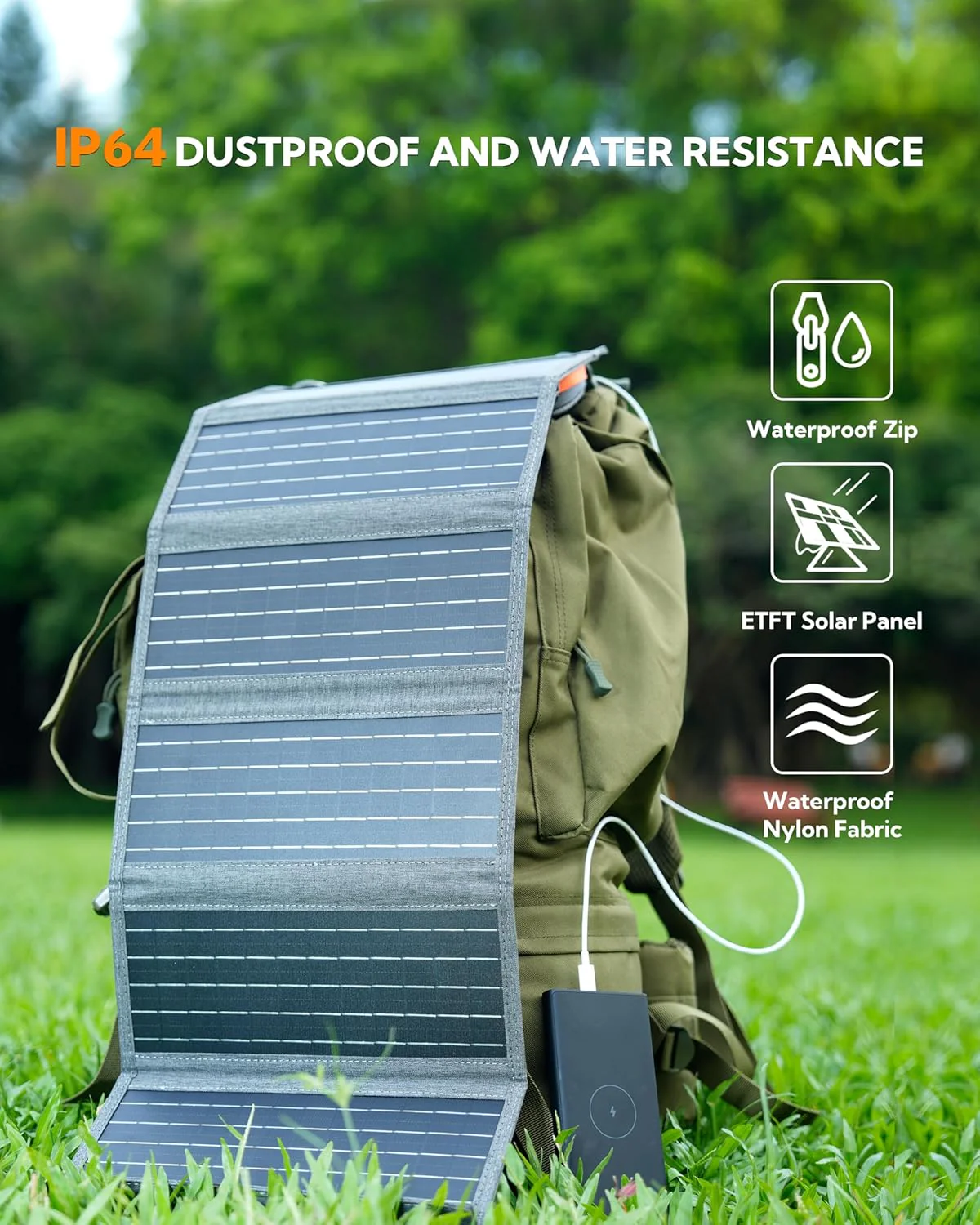 LUMOPAL 30W solar panel Solar Ladegerät mit PD USB-C, USB-A 22w max Solar Charger, 30W - Image 7