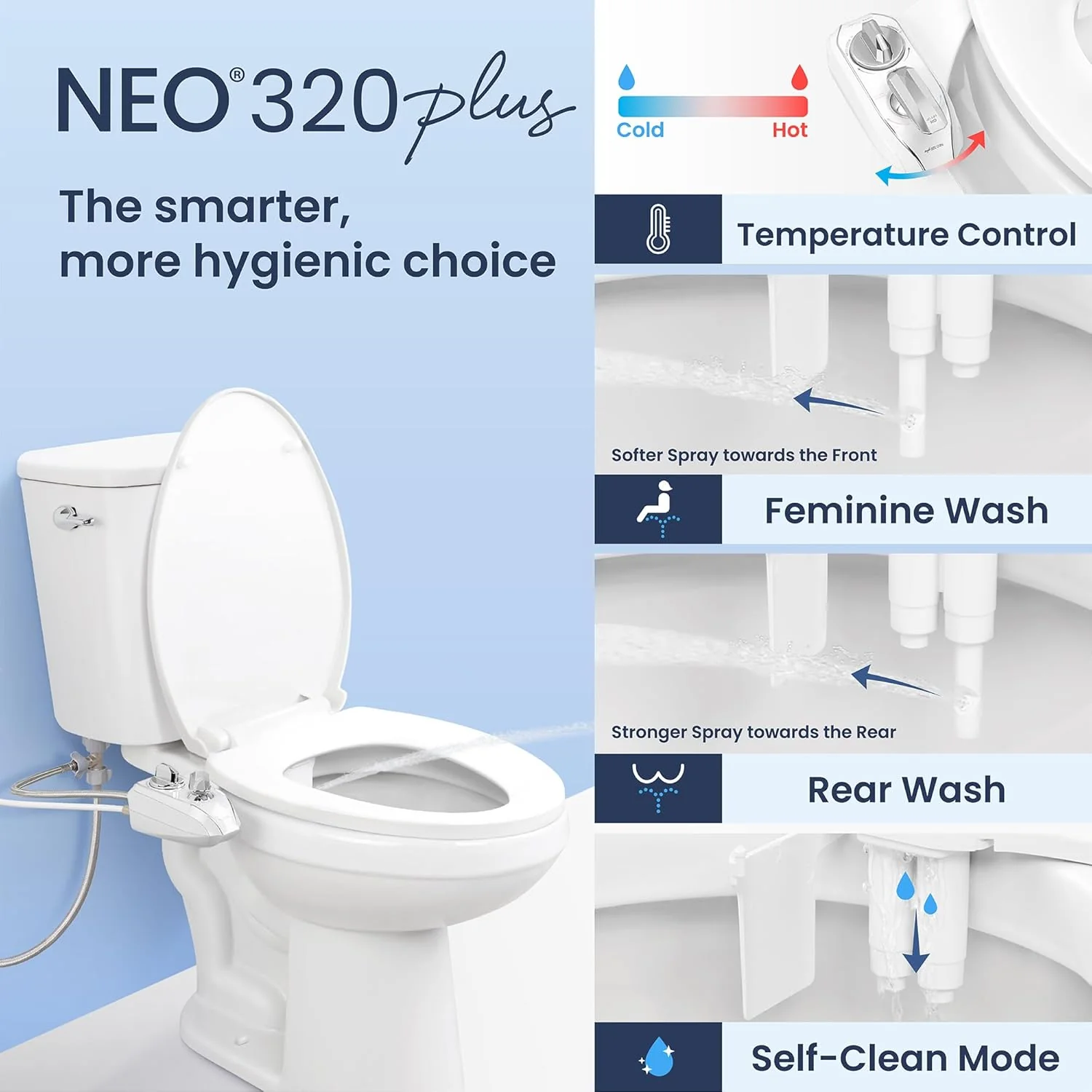 Luxe Bidet NEO 320 Plus – Mechanischer Bidet-Toilettensitzaufsatz mit innovativem EZ-Lift-Scharniere - Image 2