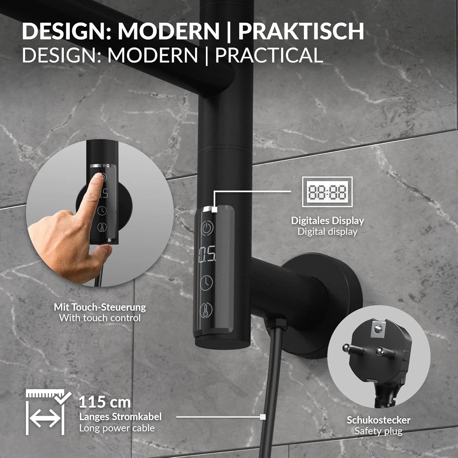 LuxeBath Handtuchwärmer Elektrisch mit 5 schwenkbaren Armen und Timerfunktion, Handtuchheizkörper Sc - Image 5