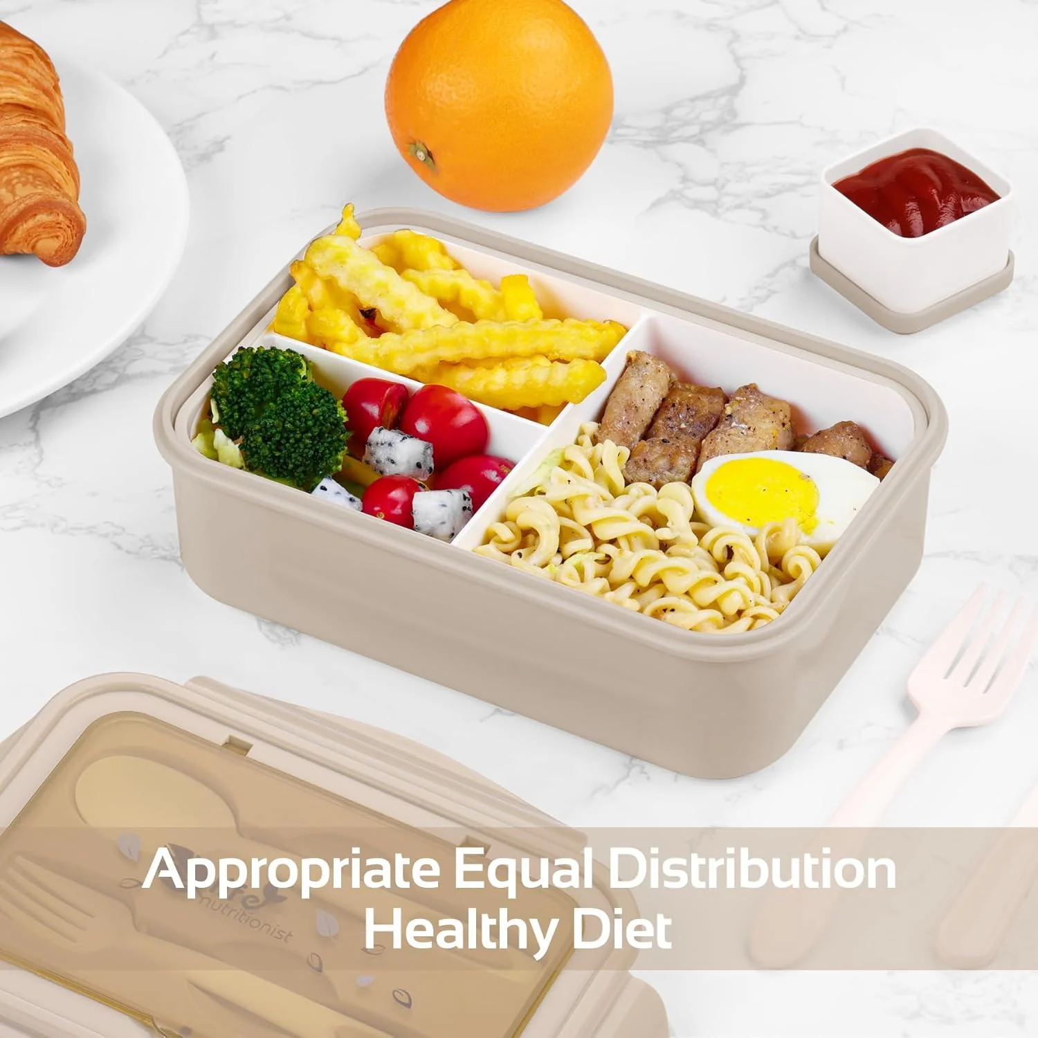 LUZOON Lunchbox, Bento Box Brotdose Erwachsene 1400ml mit 3 FäChern für Kinder inkl. Besteck, Jausen - Image 7