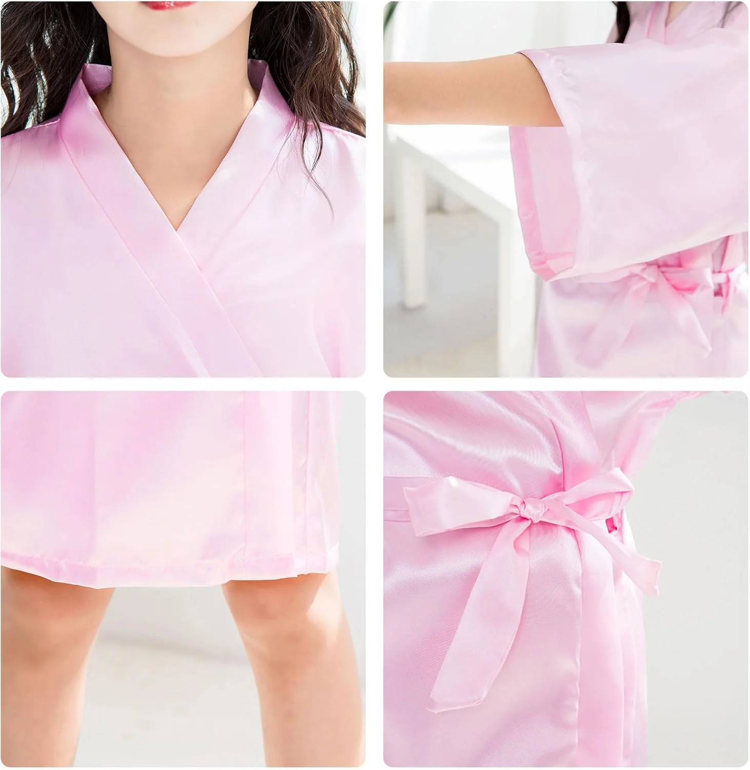 LYCN 12 Stück Mädchen Morgenmantel, Kinder Kimono Bademantel aus Seidensatin mit 6 Schleifen-Stirnbä - Image 6
