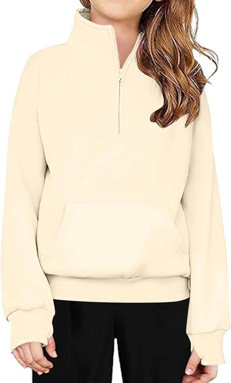 Mädchen Sweatshirt mit Reissverschluss Rollkragen Freizeit Pullover Mode Einfarbig Longsleeve Oberte - Image 2