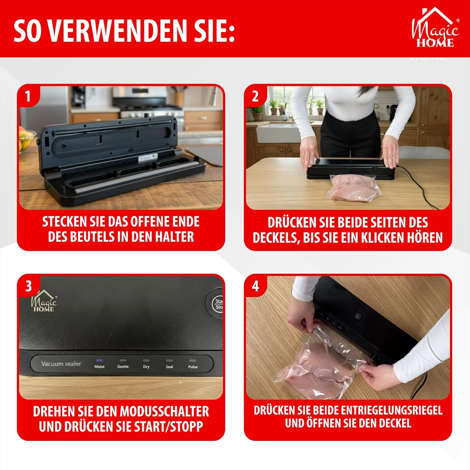MAGIC HOME Vakuumiergerät & Vakuumierer | Vakuumiergerät für Lebensmittel & Folienschweissgerät | Va - Image 7