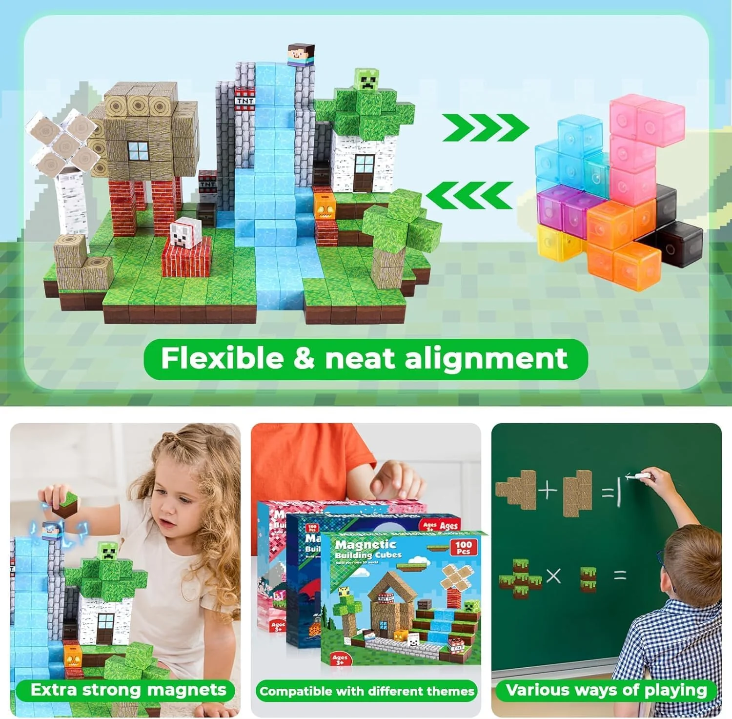 Magnetische Bausteine ,100 Stück Magnetic Blocks Baue Meine Magnete Welt Set,Magnetic Building Block - Image 5