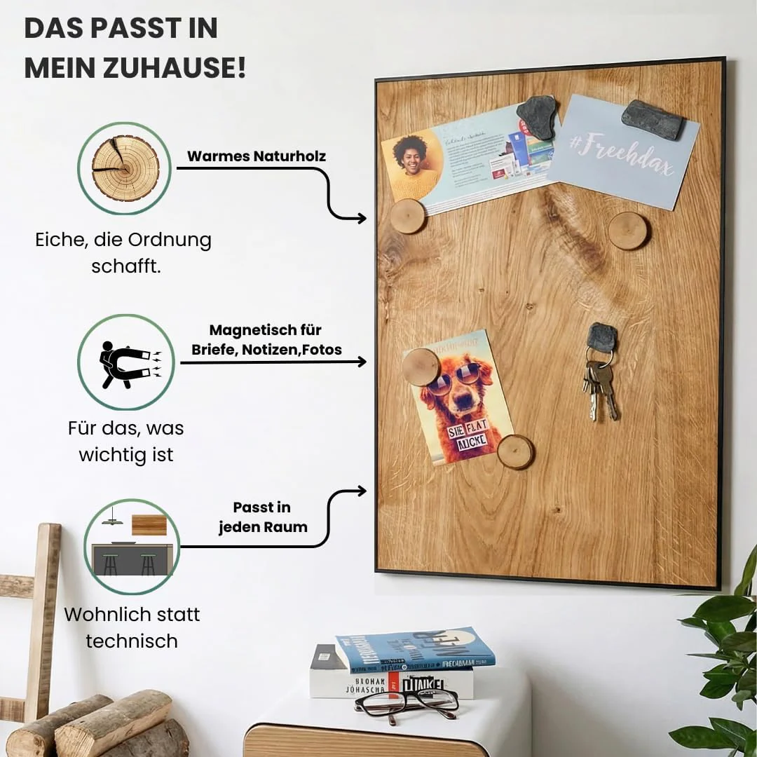 Magnettafel Echt Holz Eiche (Magnetwand+Kreidetafel+Pinnwand+Memoboard) verschiedene Grössen 20x80cm - Image 2