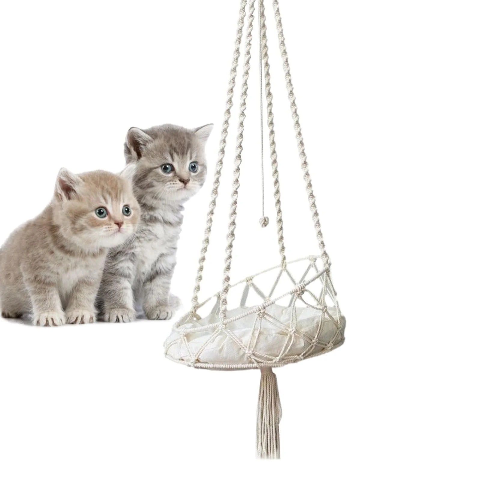 Makramee-Katzenhängematte, Boho Makramee Katzenschaukel Hängematte, Quaste Makramee hängende Katzenh
