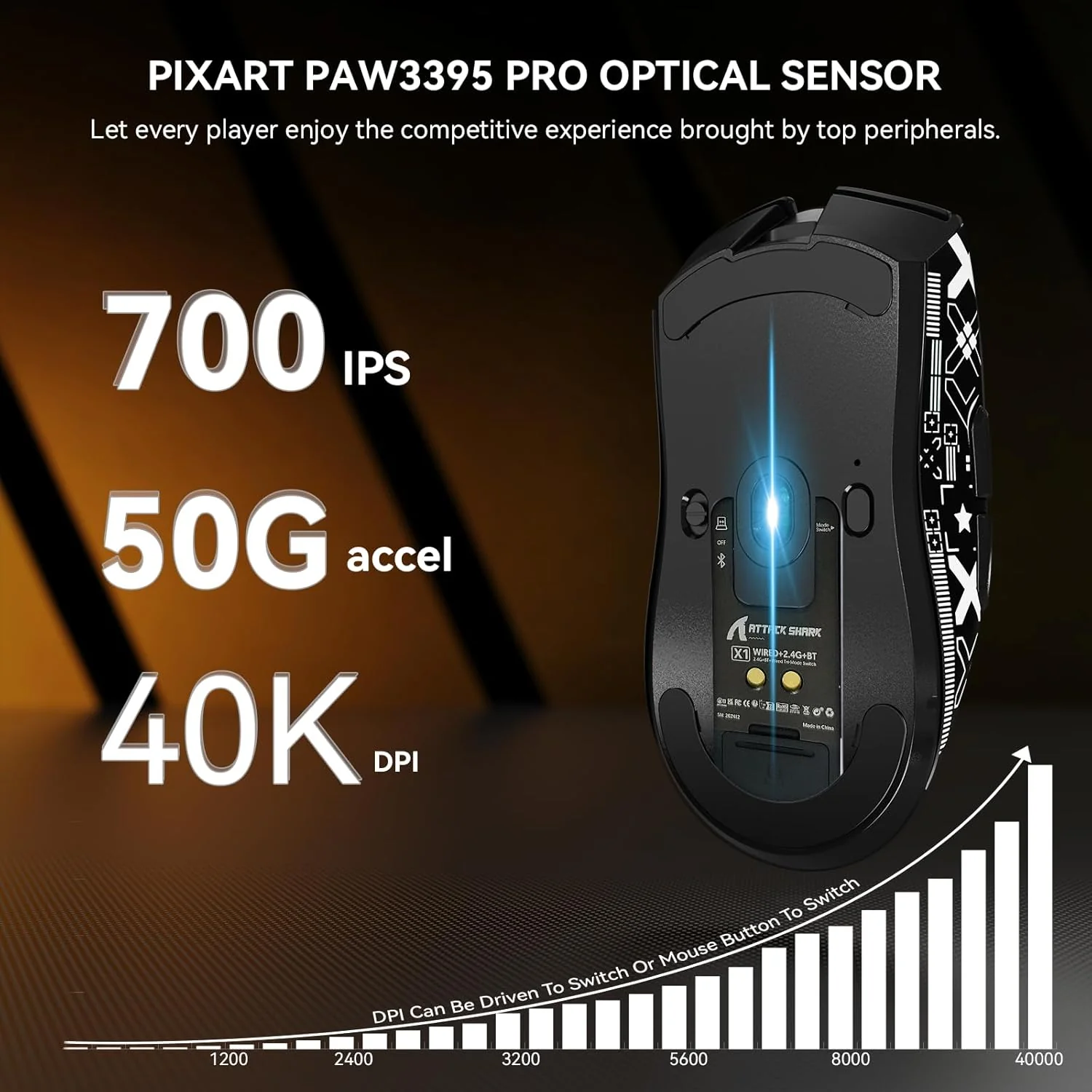 MAMBASNAKE x Attack Shark X1 Gaming-Maus mit Ladestation, 49g Ultralight, 40K DPI PAW3395 PRO-Sensor - Image 5